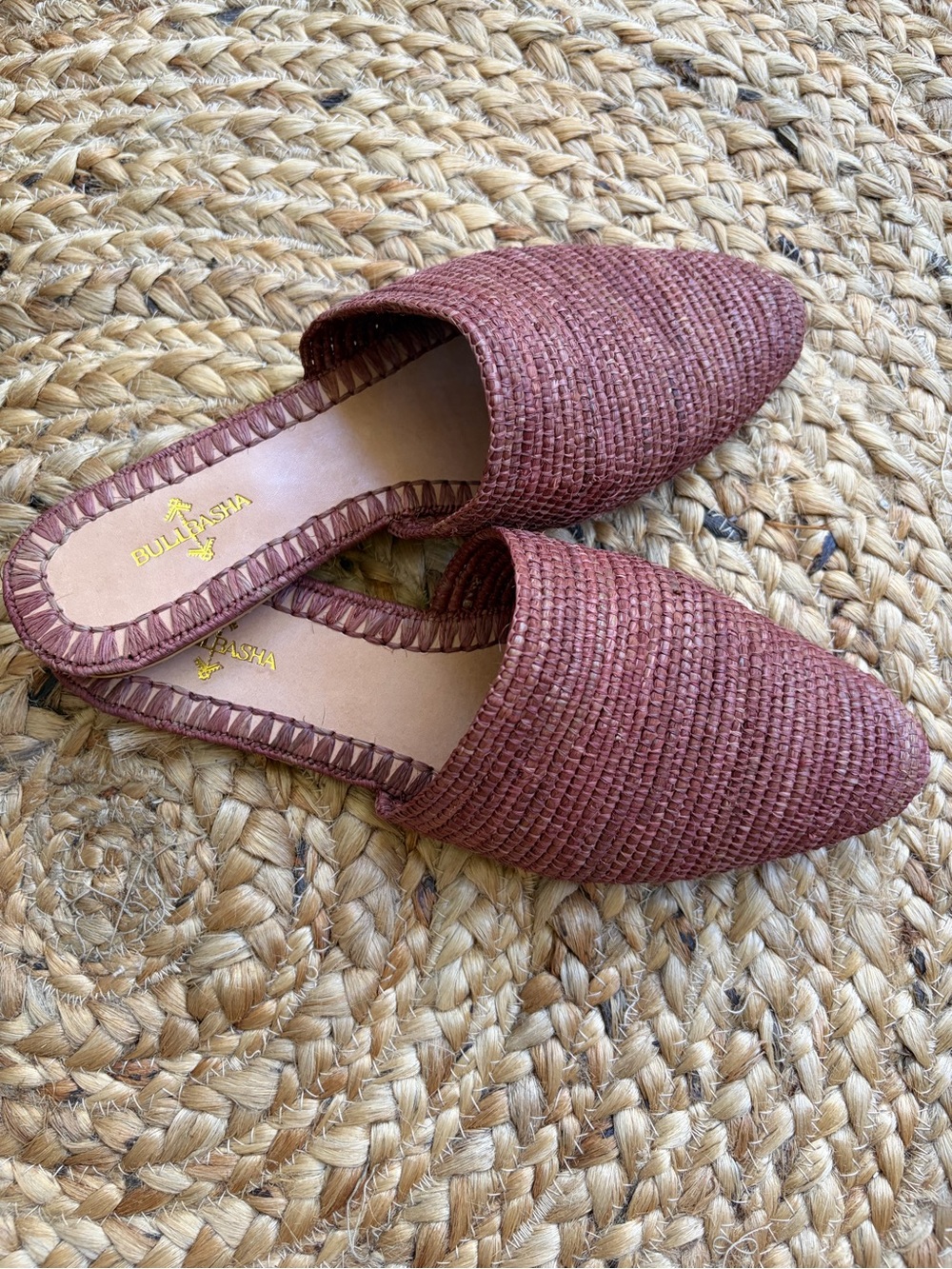 Bulibasha Babouche Mule Slip On Slide 40 EU 9-9.5 US Handwoven Red Brown NWOT - Picture 2 of 12